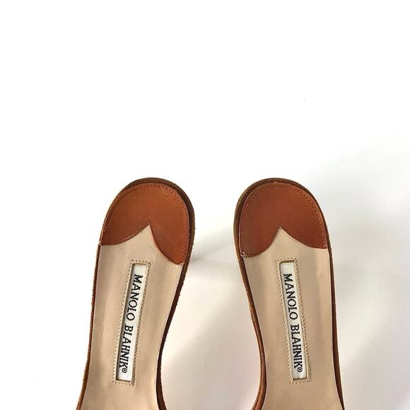 Manolo Blahnik Vintage Chain Link Brown Suede Kitten Heel Pointed Toe Mules 37 - Picture 5 of 12